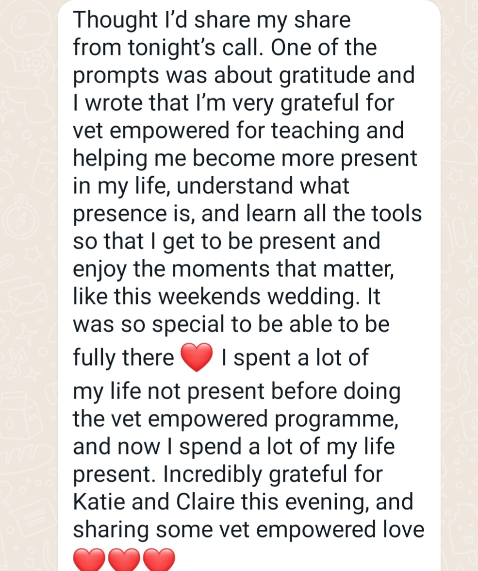Screenshot of a message from a Signature Programme member. The full text is in the caption below.