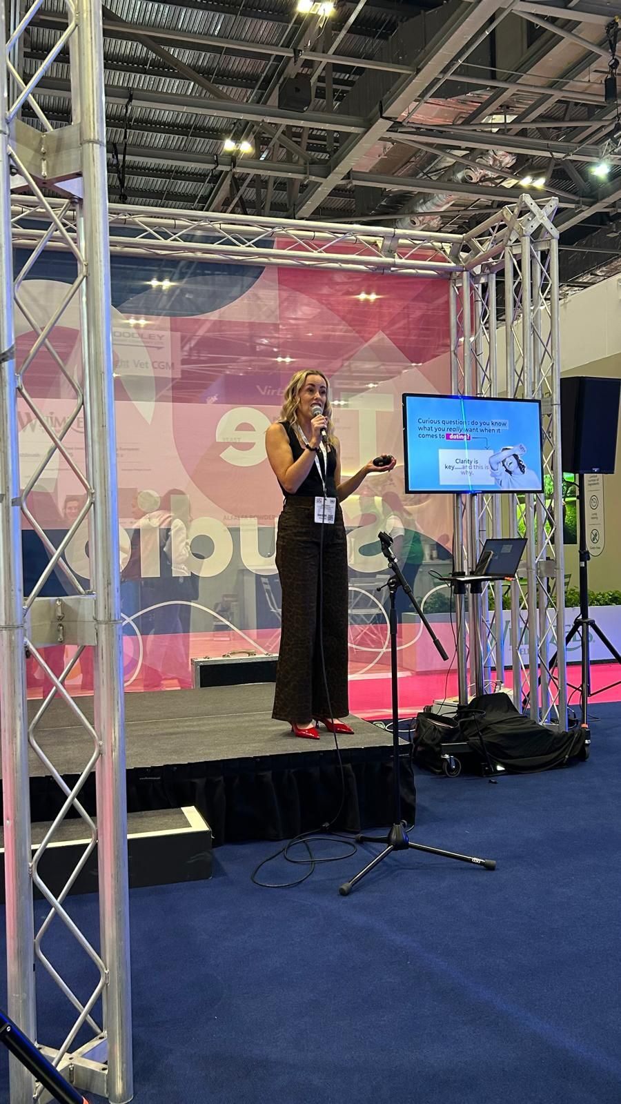 Claire Grigson speaking on stage at London Vet Show
