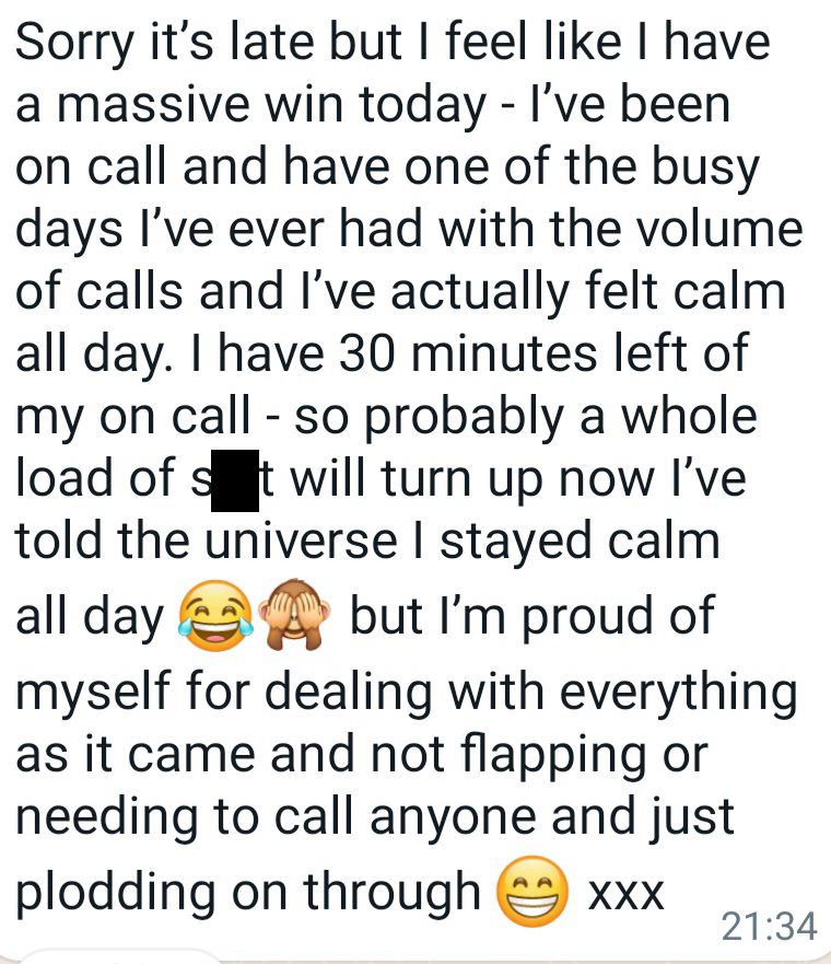 Screenshot of a message from a Signature Programme member. The full text is in the caption below.