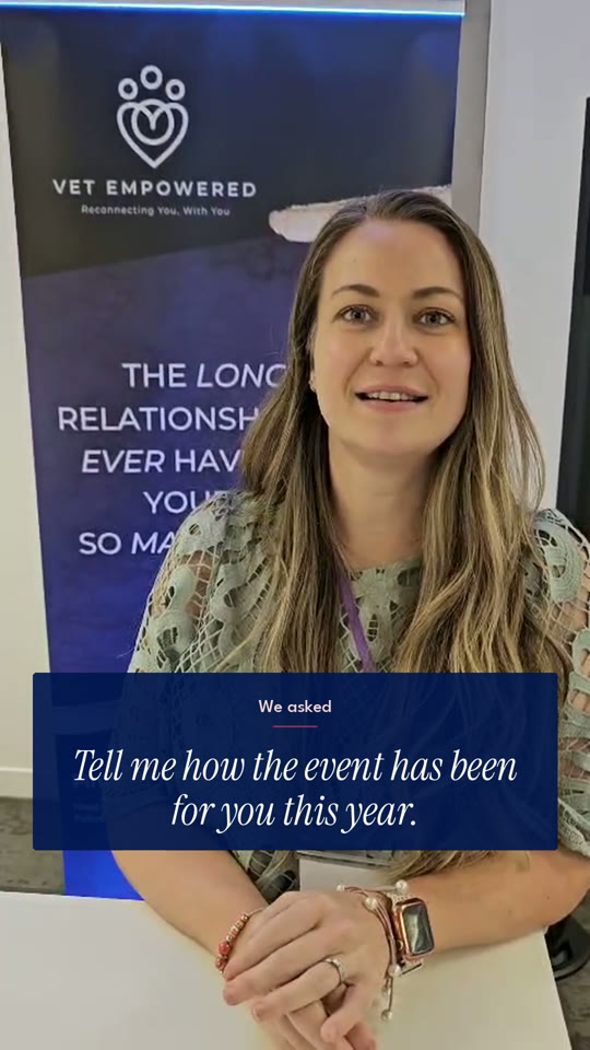 A Vet Empowered Live attendee being interviewed in front of the Vet Empowered banner